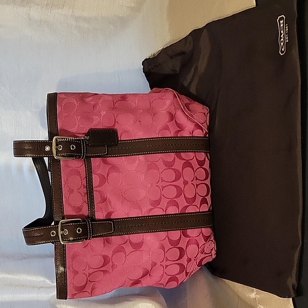Authentic Coach bag, pink with brown leather